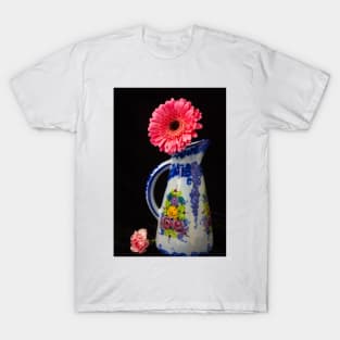 Pink Daisy In Blue Procelain Pitcher T-Shirt